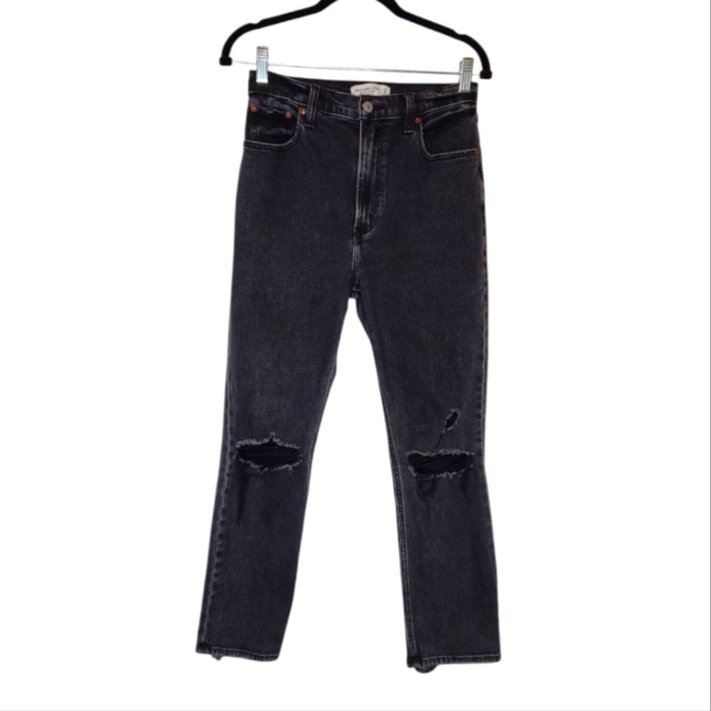 Abercrombie & Fitch The Ankle Straight Ultra High Rise Faded Black Jeans 27/4 R
